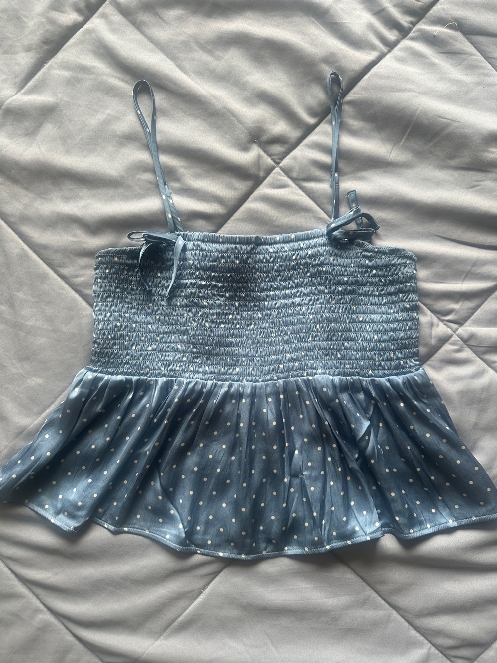 Blue Polka Dot Smocked Peplum Cami Top